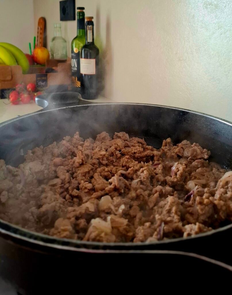 Macinato rosolato dopo 10 min ragù bolognese