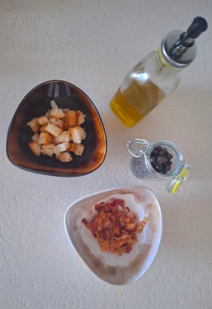 Pepe olio bacon pane per vellutata